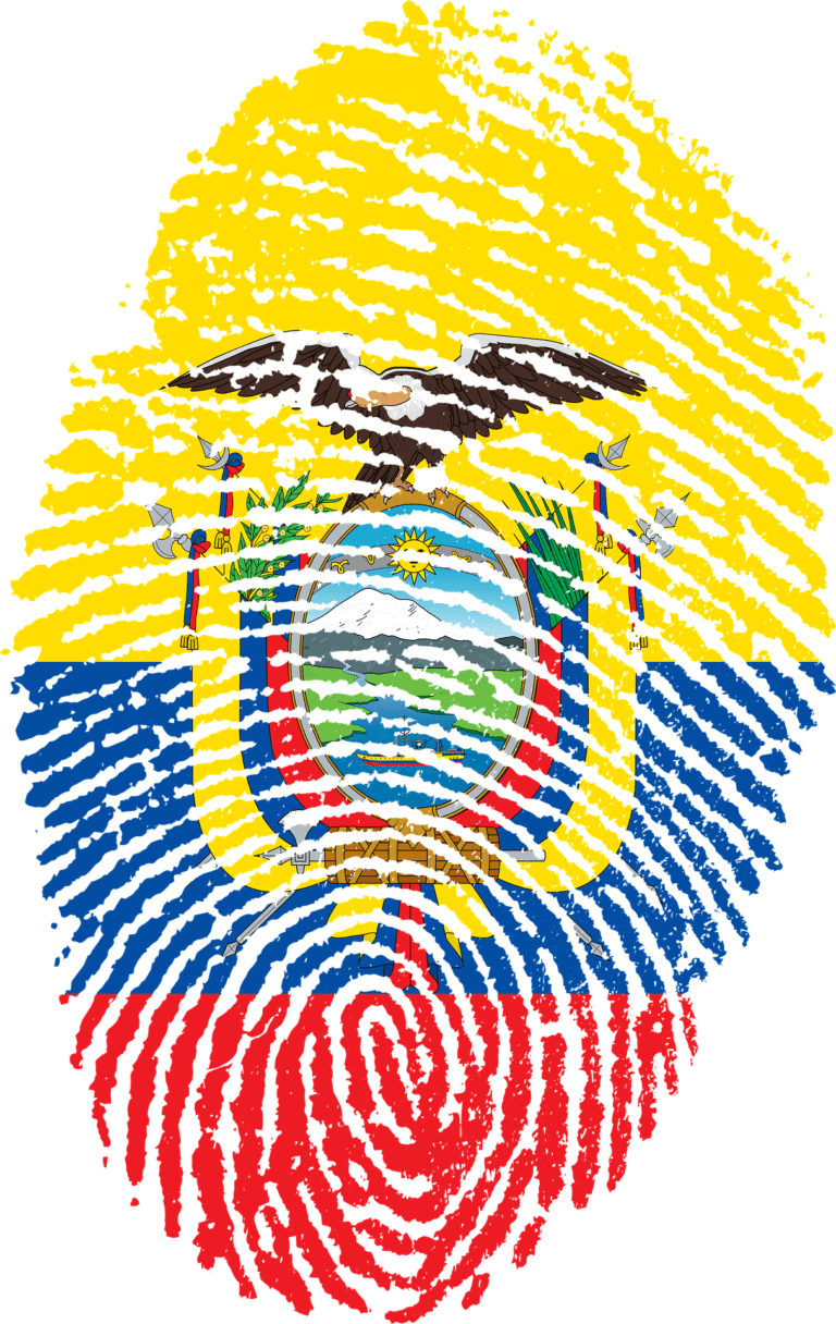 The Ecuador flag in the shape of a fingerprint
